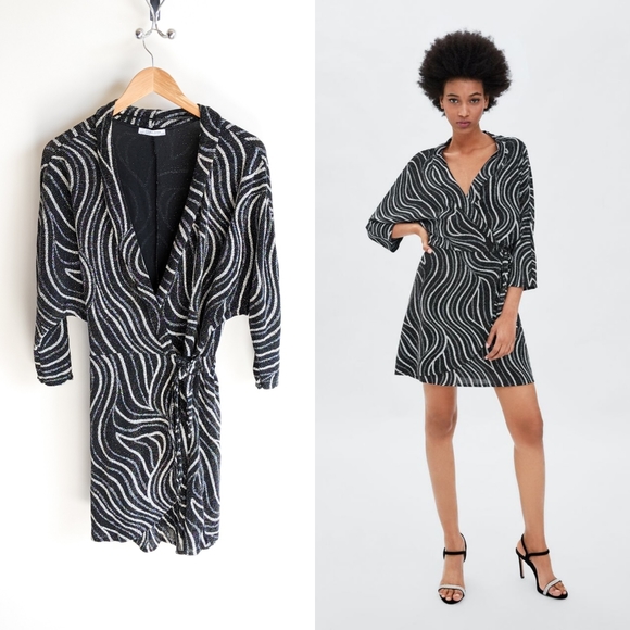 zara shiny wrap dress
